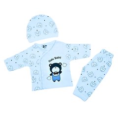 New Born Unisex 3-Piece Suit - Cute Bear Print