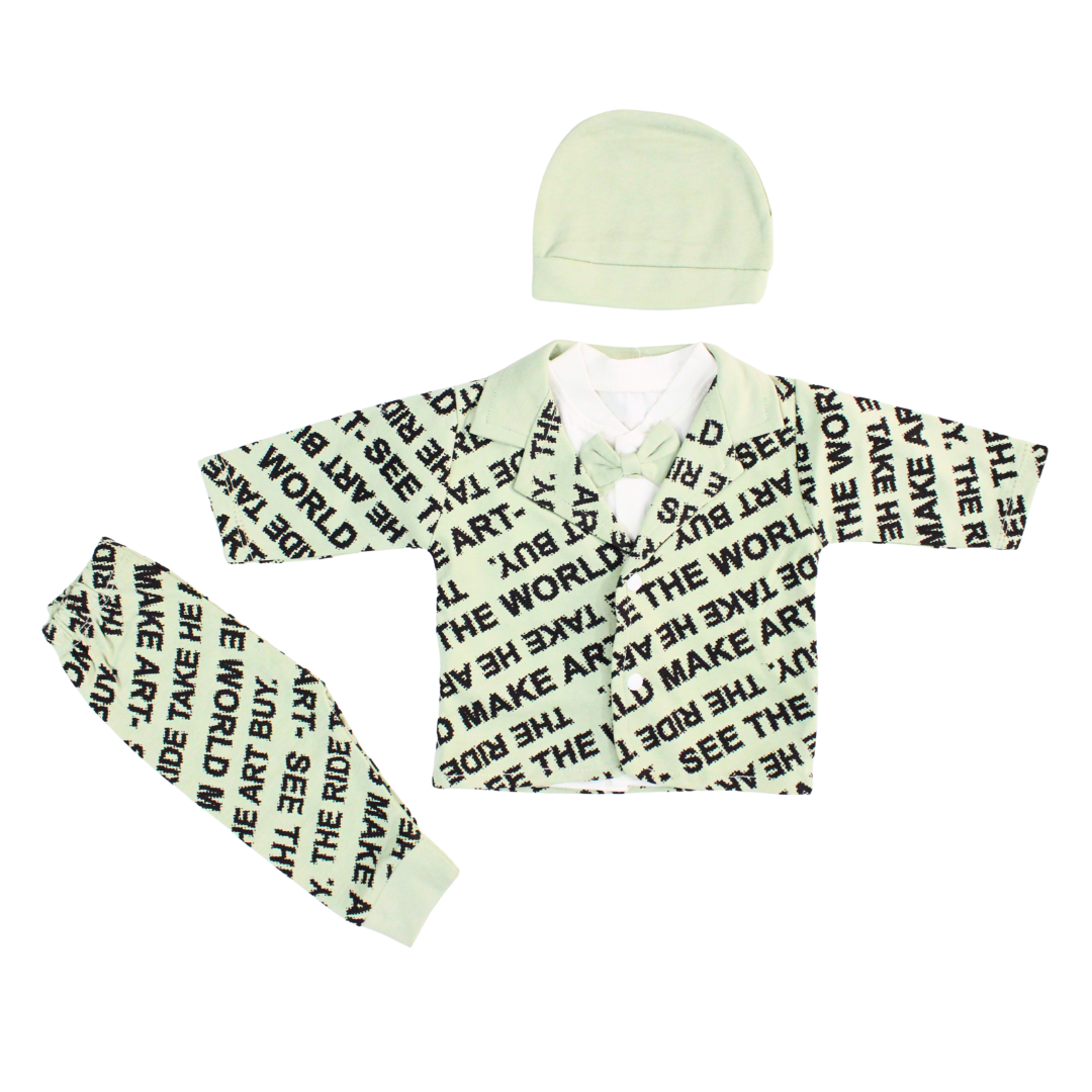 Little Gentleman Newborn 4-Piece Printed Bow Suit