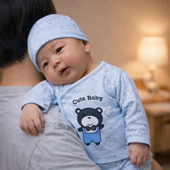 New Born Unisex 3-Piece Suit - Cute Bear Print