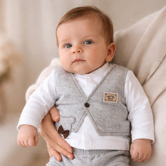 Infant Boys formal 3-Piece Winter Suit with Vest & Bow Detail